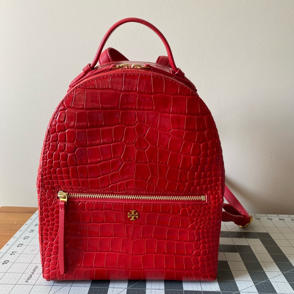 Tory Burch Croc Embossed Backpack